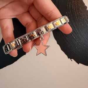 Two-Tone Star Italian Charm Bracelet – 19 Link Modular Bracelet with Star Dangle